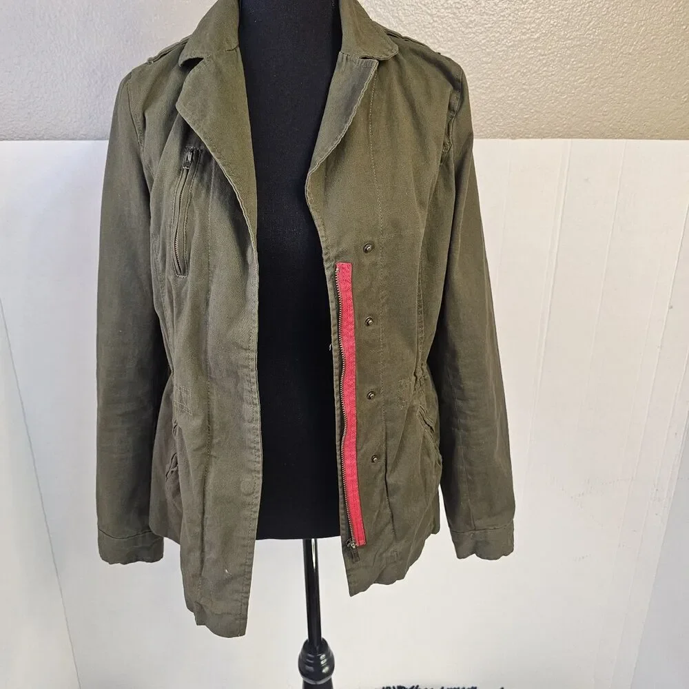 Womens Olive & Oak Olive Green 100% Cotton Utility  Jacket Sz Small  Zip O0265